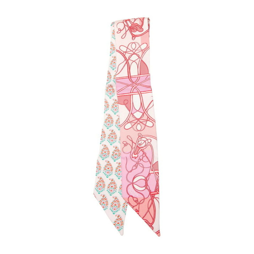 Hermes Twilly Whip Block Scarf/Muffler, Pink Multicolor Silk, Women's HERMES